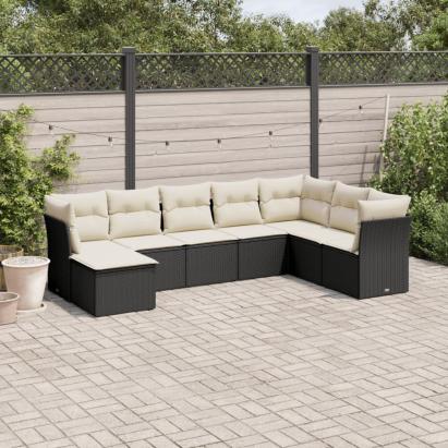 Set mobilier de grădină cu perne, 8 piese, negru, poliratan GartenMobel Dekor