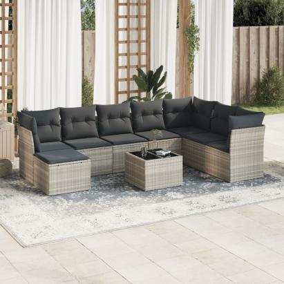 Set canapele de grădină cu perne, 9 piese gri deschis poliratan GartenMobel Dekor