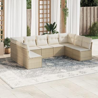 Set canapele de grădină, 9 piese, cu perne, bej, poliratan GartenMobel Dekor