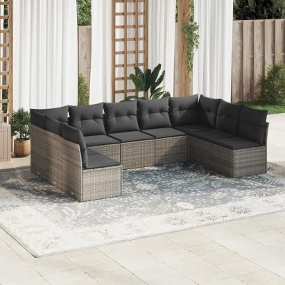 Set canapele de grădină, 9 piese, cu perne, gri, poliratan GartenMobel Dekor