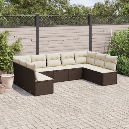 Set canapele de grădină cu perne, 9 piese, maro, poliratan GartenMobel Dekor
