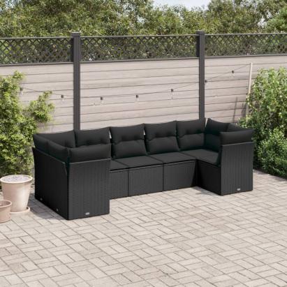 Set canapele de grădină cu perne, 7 piese, negru, poliratan GartenMobel Dekor