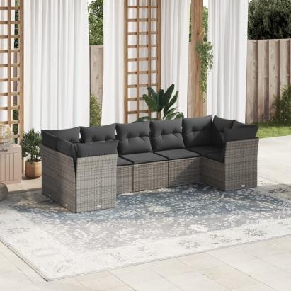 Set canapele de grădină, 7 piese, cu perne, gri, poliratan GartenMobel Dekor