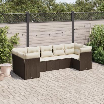Set canapele de grădină cu perne, 7 piese, maro, poliratan GartenMobel Dekor