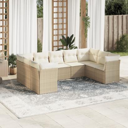Set canapele de grădină, 9 piese, cu perne, bej, poliratan GartenMobel Dekor