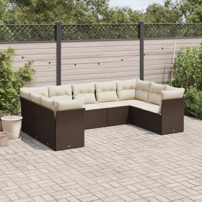 Set canapele de grădină cu perne, 9 piese, maro, poliratan GartenMobel Dekor