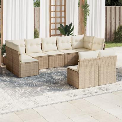 Set canapele de grădină, 9 piese, cu perne, bej, poliratan GartenMobel Dekor