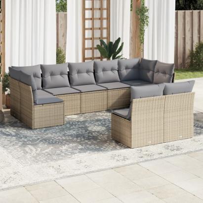 Set canapele de grădină, 9 piese, cu perne, bej, poliratan GartenMobel Dekor