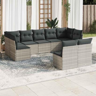 Set canapele de grădină cu perne, 9 piese gri deschis poliratan GartenMobel Dekor