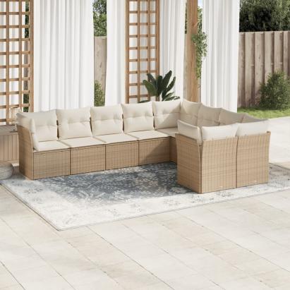 Set canapele de grădină, 9 piese, cu perne, bej, poliratan GartenMobel Dekor