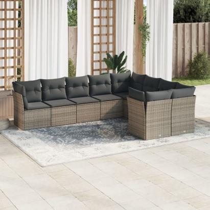 Set canapele de grădină, 9 piese, cu perne, gri, poliratan GartenMobel Dekor