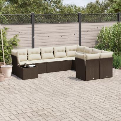 Set canapele de grădină cu perne, 10 piese, maro, poliratan GartenMobel Dekor