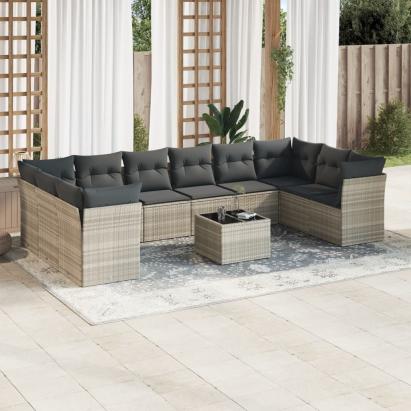 Set canapele de grădină cu perne, 11 piese, gri, poliratan GartenMobel Dekor