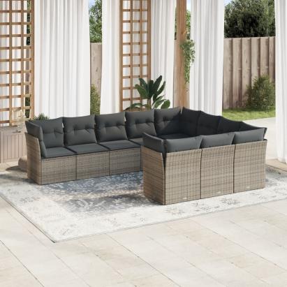 Set mobilier de grădină cu perne, 10 piese, gri, poliratan GartenMobel Dekor