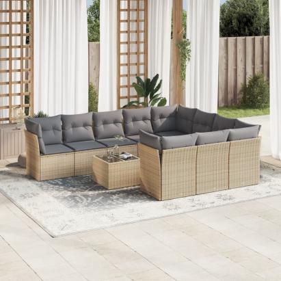 Set canapele de grădină cu perne, 11 piese, bej, poliratan GartenMobel Dekor