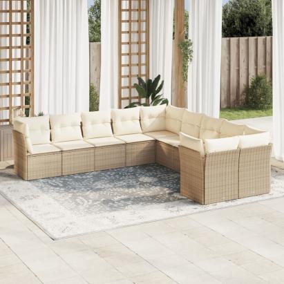 Set canapele de grădină cu perne, 10 piese, bej, poliratan GartenMobel Dekor