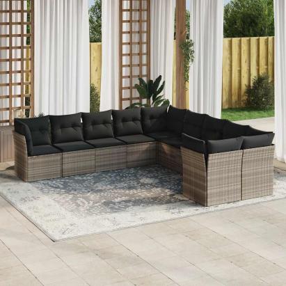 Set canapele de grădină cu perne 10 piese gri deschis poliratan GartenMobel Dekor