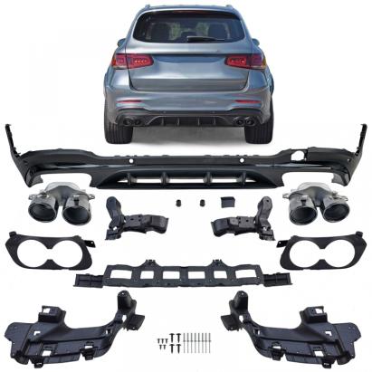 Difuzor spate sport + țevi de eșapament rotunde negre, potrivit pentru Mercedes GLC X253 19-22 facelift Performance AutoTuning