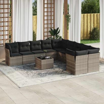 Set canapele de grădină cu perne, 11 piese, gri, poliratan GartenMobel Dekor