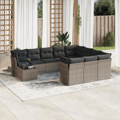 Set canapele de grădină cu perne, 11 piese, gri, poliratan GartenMobel Dekor