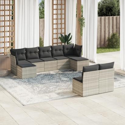 Set canapele de grădină cu perne, 9 piese gri deschis poliratan GartenMobel Dekor