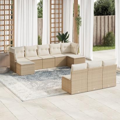 Set canapele de grădină cu perne, 10 piese, bej, poliratan GartenMobel Dekor