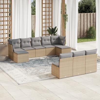 Set canapele de grădină cu perne, 10 piese, bej, poliratan GartenMobel Dekor