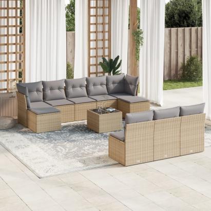 Set canapele de grădină cu perne, 11 piese, bej, poliratan GartenMobel Dekor