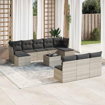 Set canapele de grădină cu perne, 11 piese, gri, poliratan GartenMobel Dekor
