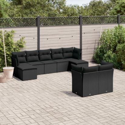 Set mobilier de grădină cu perne, 9 piese, negru, poliratan GartenMobel Dekor