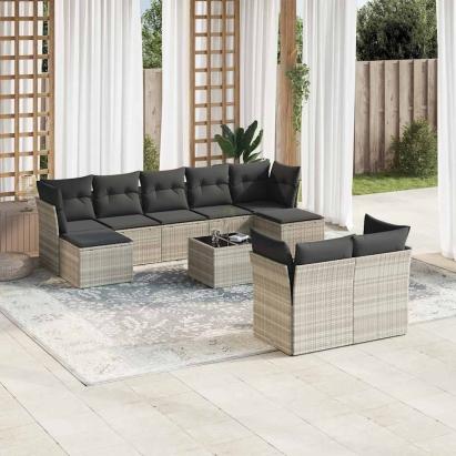 Set canapele de grădină cu perne 10 piese gri deschis poliratan GartenMobel Dekor