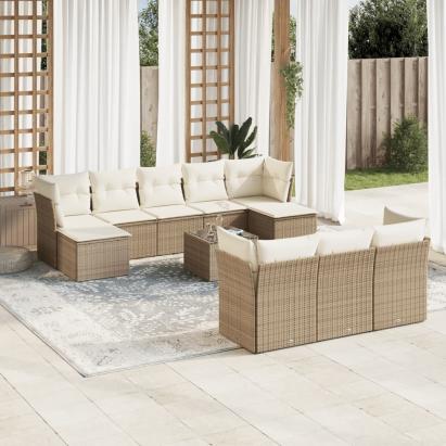 Set canapele de grădină cu perne, 11 piese, bej, poliratan GartenMobel Dekor