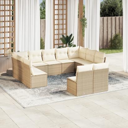 Set canapele de grădină cu perne, 11 piese, bej, poliratan GartenMobel Dekor