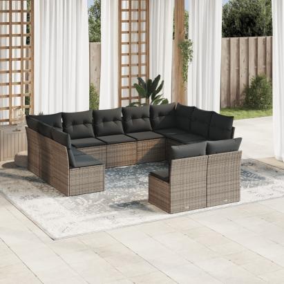 Set canapele de grădină cu perne, 11 piese, gri, poliratan GartenMobel Dekor