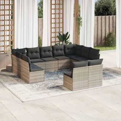 Set canapele de grădină cu perne, 11 piese, gri, poliratan GartenMobel Dekor