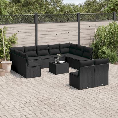Set canapele de grădină, 12 piese, cu perne, negru, poliratan GartenMobel Dekor