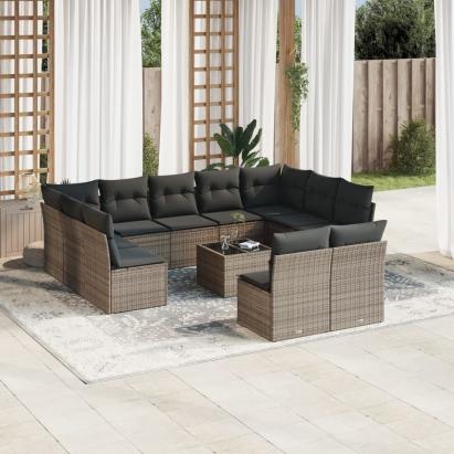 Set canapea de grădină cu perne, 12 piese, gri, poliratan GartenMobel Dekor