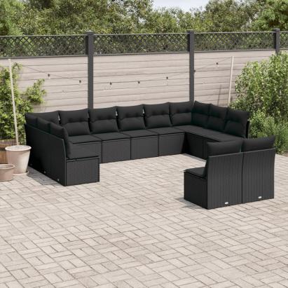 Set canapele de grădină, 12 piese, cu perne, negru, poliratan GartenMobel Dekor