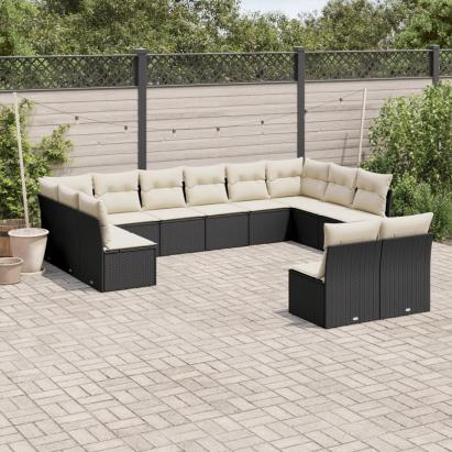 Set canapele de grădină, 12 piese, cu perne, negru, poliratan GartenMobel Dekor