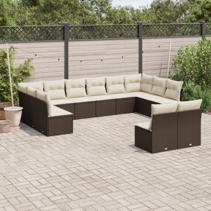 Set canapele de grădină cu perne, 12 piese, maro, poliratan GartenMobel Dekor