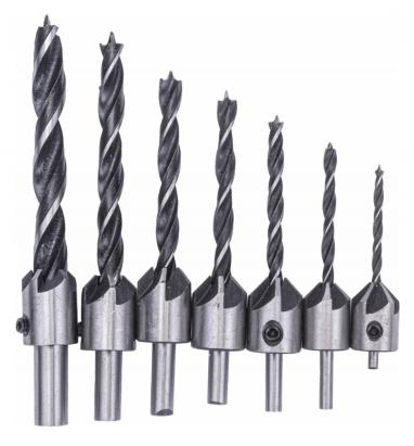 Set burghie cu scobitura Powermat 7 piese HSS pentru lemn si MDF