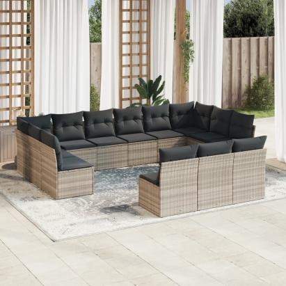 Set canapele de grădină cu perne, 13piese gri deschis poliratan GartenMobel Dekor