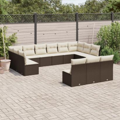 Set canapele de grădină cu perne, 13 piese, maro, poliratan GartenMobel Dekor