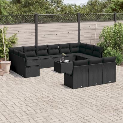 Set mobilier de grădină cu perne, 14 piese, negru, poliratan GartenMobel Dekor