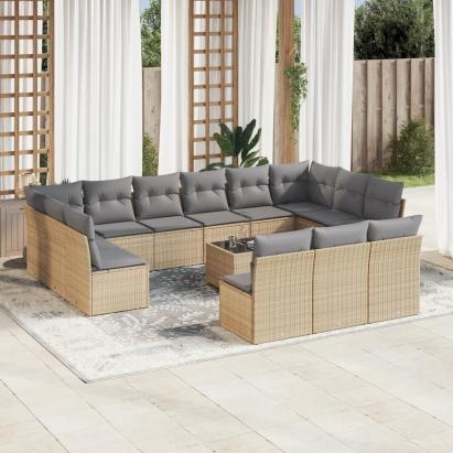 Set canapele de grădină, 14 piese, cu perne, bej, poliratan GartenMobel Dekor