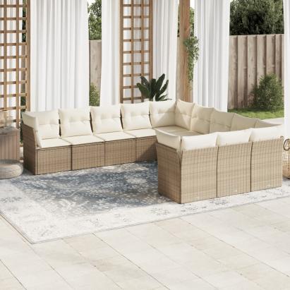 Set canapele de grădină cu perne, 11 piese, bej, poliratan GartenMobel Dekor