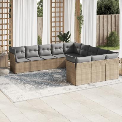 Set canapele de grădină cu perne, 11 piese, bej, poliratan GartenMobel Dekor