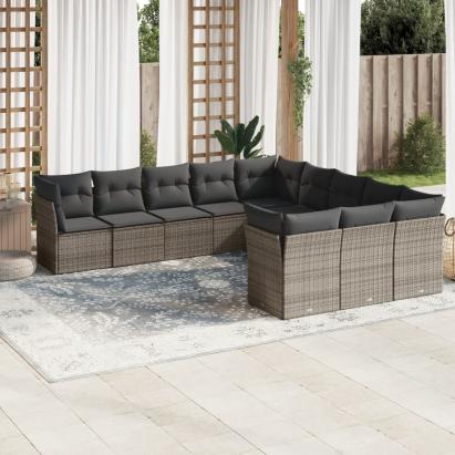 Set canapele de grădină cu perne, 11 piese, gri, poliratan GartenMobel Dekor