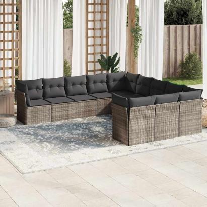 Set canapele de grădină cu perne, 11 piese, gri, poliratan GartenMobel Dekor