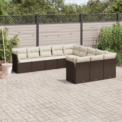 Set canapele de grădină cu perne, 11 piese, maro, poliratan GartenMobel Dekor